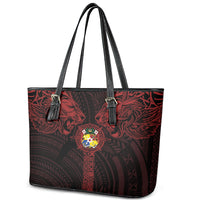 Tonga Independence Day Leather Tote Bag Tongatapu Lion Ngatu Motifs Black Ver.