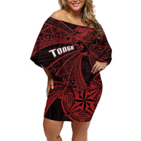 Tonga Independence Day Off Shoulder Short Dress Tongatapu Lion Ngatu Motifs Black Ver. LT7 Women Black - Polynesian Pride