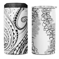 Polynesia Plumeria Lei 4 in 1 Can Cooler Tumbler White Curves Motif