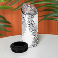 Polynesia Plumeria Lei 4 in 1 Can Cooler Tumbler White Curves Motif