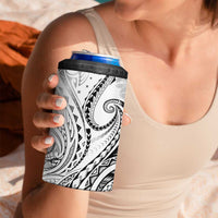 Polynesia Plumeria Lei 4 in 1 Can Cooler Tumbler White Curves Motif