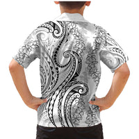 Polynesia Plumeria Lei Family Matching Mermaid Dress and Hawaiian Shirt White Curves Motif