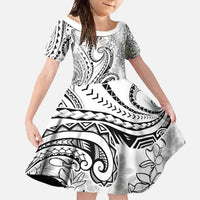 Polynesia Plumeria Lei Family Matching Summer Maxi Dress and Hawaiian Shirt White Curves Motif