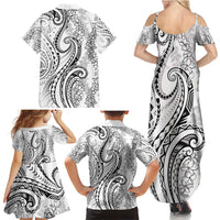 Polynesia Plumeria Lei Family Matching Summer Maxi Dress and Hawaiian Shirt White Curves Motif