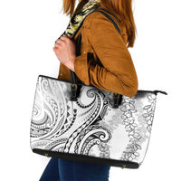Polynesia Plumeria Lei Leather Tote Bag White Curves Motif