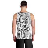 Polynesia Plumeria Lei Men Tank Top White Curves Motif