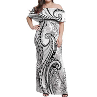 Polynesia Plumeria Lei Off Shoulder Maxi Dress White Curves Motif