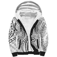 Polynesia Plumeria Lei Sherpa Hoodie White Curves Motif