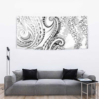 Polynesia Plumeria Lei Tapestry White Curves Motif