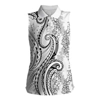 Polynesia Plumeria Lei Women Sleeveless Polo Shirt White Curves Motif LT7 Female White - Polynesian Pride