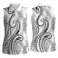 Polynesia Plumeria Lei Women Sleeveless Polo Shirt White Curves Motif LT7 - Polynesian Pride