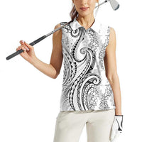 Polynesia Plumeria Lei Women Sleeveless Polo Shirt White Curves Motif LT7 - Polynesian Pride