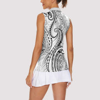 Polynesia Plumeria Lei Women Sleeveless Polo Shirt White Curves Motif LT7 - Polynesian Pride