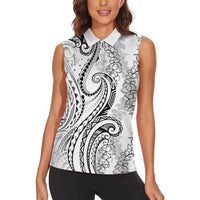 Polynesia Plumeria Lei Women Sleeveless Polo Shirt White Curves Motif LT7 - Polynesian Pride
