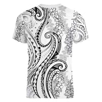 Polynesia Plumeria Lei Women V-Neck T-Shirt White Curves Motif LT7 - Polynesian Pride