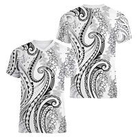 Polynesia Plumeria Lei Women V-Neck T-Shirt White Curves Motif LT7 - Polynesian Pride
