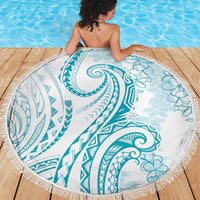 Polynesia Plumeria Lei Beach Blanket White Turquoise Curves Motif
