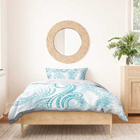 Polynesia Plumeria Lei Bedding Set White Turquoise Curves Motif