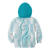 Polynesia Plumeria Lei Kid Hoodie White Turquoise Curves Motif LT7 - Polynesian Pride
