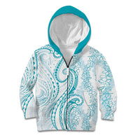 Polynesia Plumeria Lei Kid Hoodie White Turquoise Curves Motif LT7 Zip Hoodie Turquoise - Polynesian Pride