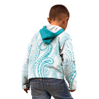 Polynesia Plumeria Lei Kid Hoodie White Turquoise Curves Motif LT7 - Polynesian Pride