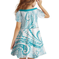 Polynesia Plumeria Lei Kid Short Sleeve Dress White Turquoise Curves Motif
