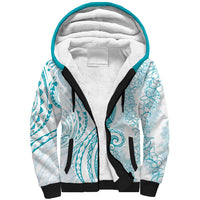 Polynesia Plumeria Lei Sherpa Hoodie White Turquoise Curves Motif