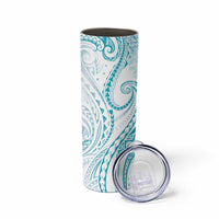 Polynesia Plumeria Lei Skinny Tumbler White Turquoise Curves Motif