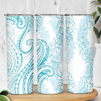 Polynesia Plumeria Lei Skinny Tumbler White Turquoise Curves Motif