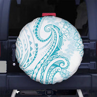 Polynesia Plumeria Lei Spare Tire Cover White Turquoise Curves Motif
