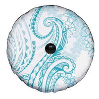 Polynesia Plumeria Lei Spare Tire Cover White Turquoise Curves Motif