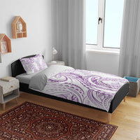 Polynesia Plumeria Lei Bedding Set White Violet Curves Motif