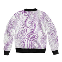 Polynesia Plumeria Lei Bomber Jacket White Violet Curves Motif