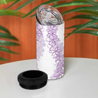 Polynesia Plumeria Lei 4 in 1 Can Cooler Tumbler White Violet Curves Motif