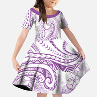 Polynesia Plumeria Lei Family Matching Long Sleeve Bodycon Dress and Hawaiian Shirt White Violet Curves Motif