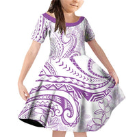 Polynesia Plumeria Lei Family Matching Off Shoulder Short Dress and Hawaiian Shirt White Violet Curves Motif
