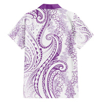 Polynesia Plumeria Lei Family Matching Puletasi and Hawaiian Shirt White Violet Curves Motif