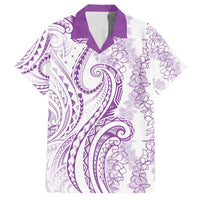 Polynesia Plumeria Lei Family Matching Short Sleeve Bodycon Dress and Hawaiian Shirt White Violet Curves Motif