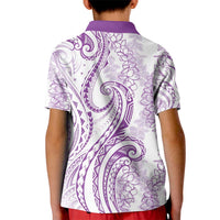 Polynesia Plumeria Lei Kid Polo Shirt White Violet Curves Motif LT7 - Polynesian Pride