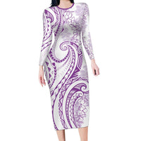 Polynesia Plumeria Lei Long Sleeve Bodycon Dress White Violet Curves Motif