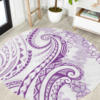 Polynesia Plumeria Lei Round Carpet White Violet Curves Motif