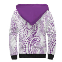 Polynesia Plumeria Lei Sherpa Hoodie White Violet Curves Motif