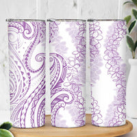 Polynesia Plumeria Lei Skinny Tumbler White Violet Curves Motif