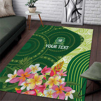 Fiji Ballantine Memorial High School Personalised Area Rug Masi Tapa Mix Plumeria LT7 Green - Polynesian Pride