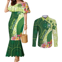 Fiji Ballantine Memorial High School Personalised Couples Matching Mermaid Dress and Long Sleeve Button Shirt Masi Tapa Mix Plumeria