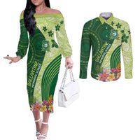 Fiji Ballantine Memorial High School Personalised Couples Matching Off The Shoulder Long Sleeve Dress and Long Sleeve Button Shirt Masi Tapa Mix Plumeria