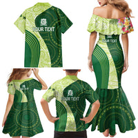 Fiji Ballantine Memorial High School Personalised Family Matching Mermaid Dress and Hawaiian Shirt Masi Tapa Mix Plumeria