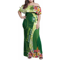 Fiji Ballantine Memorial High School Personalised Family Matching Off Shoulder Maxi Dress and Hawaiian Shirt Masi Tapa Mix Plumeria