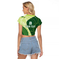 Fiji Ballantine Memorial High School Personalised Raglan Cropped T Shirt Masi Tapa Mix Plumeria