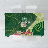 Fiji Ballantine Memorial High School Personalised Tablecloth Masi Tapa Mix Plumeria LT7 Green - Polynesian Pride